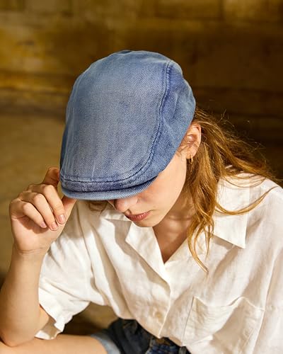 Clakllie Cotton Newsboy Cap Lightweight Short Brim Golf Flat Cap for Men Vintage Ivy Irish Hat Classic Gatsby Driving Beret - color: Nb2607-blue