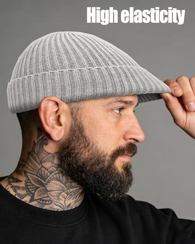 Wool Fisherman Beanies for Men Knit Fall Winter Beanie Hat Skull Cap - color: Flower Gray