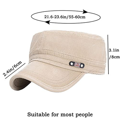 Unisex Cadet Army Cap Adjustable Flat Top Cap Washed Cotton Military Hat Baseball Cap - color: Beige