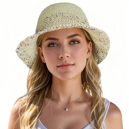 Floppy Big Beach Straw Hats for Women Foldable Summer Wide Brim Packable Sun Hat Womens Travel Straw Fedora Hat - color: C-beige