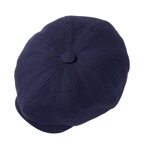 Oversized XL XXL Natural Linen Flat Cap Lightweight 8 Panel Summer Cooling Eco-Friendly Newsboy Hat Golf Outdoor - color: Navy Herringbone, size: Medium-Large