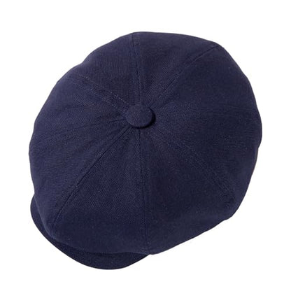 Oversized XL XXL Natural Linen Flat Cap Lightweight 8 Panel Summer Cooling Eco-Friendly Newsboy Hat Golf Outdoor - color: Navy Herringbone, size: Medium-Large