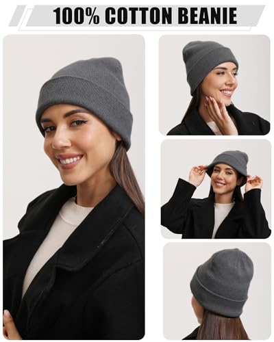 vidsel 100% Cotton Beanie Hat-Unisex Winter Knit Cuffed Beanies Skull Cap - color: 2pcs - Black, Dark Grey