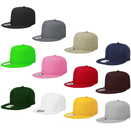 Falari Wholesale 12 Pack Snapback Hat Cap Hip Hop Style Flat Bill Blank Solid Color Adjustable Size - color: 12-pack Assorted #3