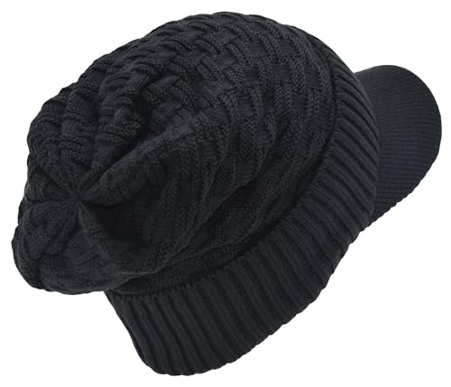 C.C Fuzzy Fleece Lined Warm Oversized Chunky Soft Stretchy Oversized Two Way Ribbed Slouchy Knit Hat with Visor Brim - color: Teal Grey