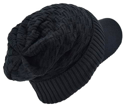 C.C Fuzzy Fleece Lined Warm Oversized Chunky Soft Stretchy Oversized Two Way Ribbed Slouchy Knit Hat with Visor Brim - color: Teal Grey