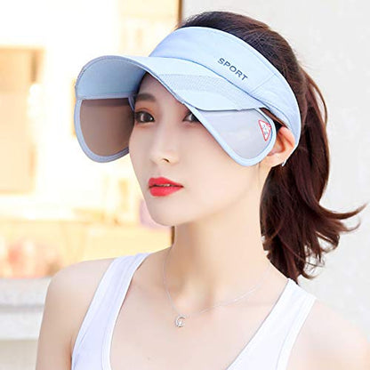 Summer Sun Visor Hat - Women Adjustable Golf Cap with Retractable Brim, UV Protection Beach/Tennis Sport Hat - color: Blue