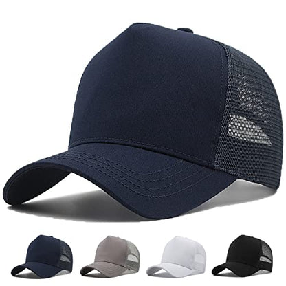 Oversize XXL Mesh Trucker Hat Big Head Hats for Men High Crown Baseball Cap Breathable Dad Hat Adjustable 23.6"-25.6" - color: Blue