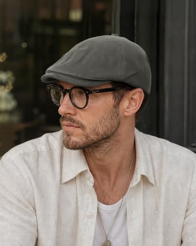 Clakllie Cotton Newsboy Cap Lightweight Short Brim Golf Flat Cap for Men Vintage Ivy Irish Hat Classic Gatsby Driving Beret - color: Cdus-nb25q10-grey