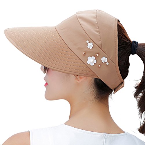 Sun Hats for Women Wide Brim Sun Hat UV Protection Caps Floppy Beach Packable Visor - color: Khaki