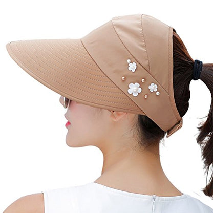 Sun Hats for Women Wide Brim Sun Hat UV Protection Caps Floppy Beach Packable Visor - color: Khaki