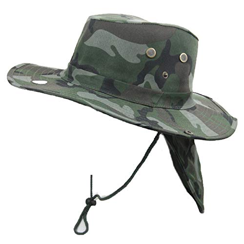 Bucket Sun Flap Hat Cap Fishing Hiking Army Military Snap Brim Neck Cover - color: Woodland Camo, size: Medium