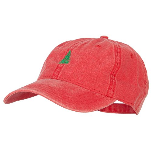 e4Hats.com Pine Tree Embroidered Washed Buckle Cap - color: Red