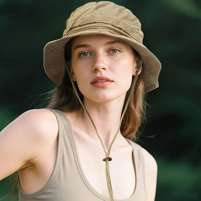 Clakllie Sun Hats for Women Men UV Protection Boonie Hats Summer Safari Jungle Hat Fishing Beach Hats UPF 50+ Camping Hats - color: Khaki-gd77