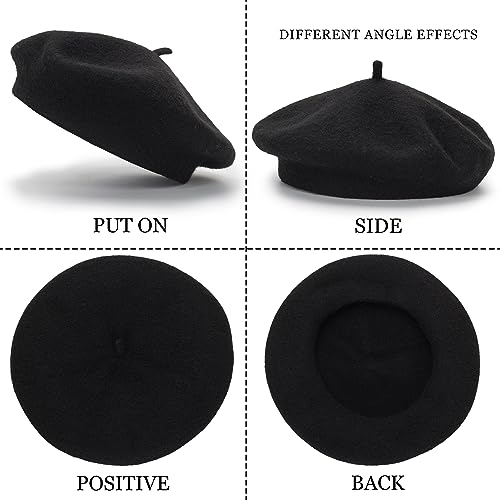 Womens French Beret Hat Winter Warm Artist Beanie Cap Classic Beret Hats - color: Black