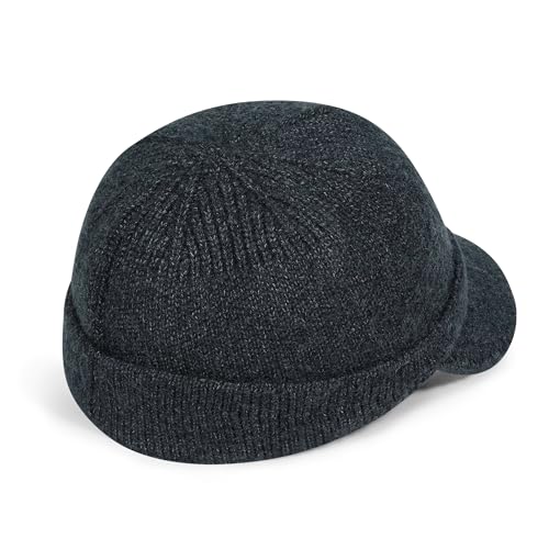 CLAPE Winter Knit Beanie with Brim, Unisex Cozy Head Beanie Hat with Visor, Warm Stretchy Winter Hat - color: Kh25w11-darkgrey