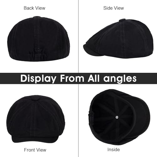 Newsboy Cap for Men Cotton 8 Panel Men's Flat Cap - color: Black+armygreen, size: One Size