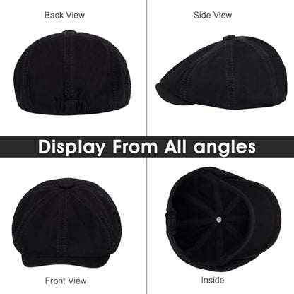 Newsboy Cap for Men Cotton 8 Panel Men's Flat Cap - color: Black+armygreen, size: One Size