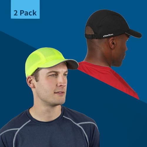 TrailHeads Men's Race Day Running Hat, Quick Dry, Moisture Wicking - color: Black & Highlighter Yellow