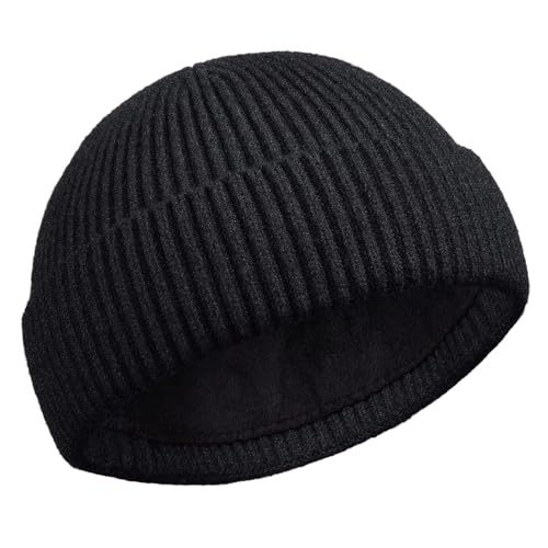ROYBENS Swag Wool Knit Cuff Short Fisherman Beanie for Men Women Winter Hat - color: 1pcs-black Flower Ash-thick Double Layer