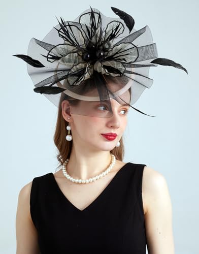 Women Organza Derby Hat Fascinator Tea Party Wedding Church Derby Hat Fascinator Hats Dual-use - color: 02b Beige