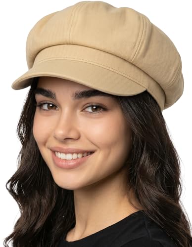 Funky Junque Women's Newsboy Cabbie Cap, Vintage Baker Boy Hat - color: Beige