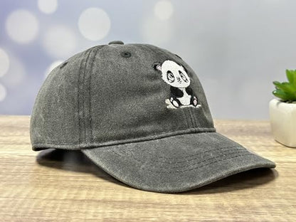 Adjustable Embroidery Animal Baseball Hat for Kid Toddler Child - color: Panda (Washed Black)