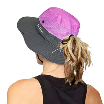 Women's Outdoor-UV-Protection-Foldable-Sun-Hats-Wide-Brim Hat Ponytail-Hole - color: Purple