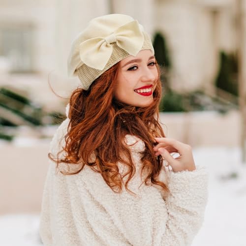 Century Star Lady French Beret Hats for Women Chic Wool Beret for Adults Fashionable Winter Warm Cap Beanie Hats - color: Light Green