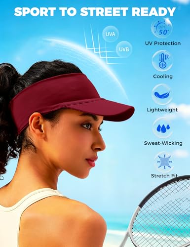 ROYBENS Cooling Visor Hat Women Men, Elastic Headband Sun Visor Golf Cap - color: Burgundy