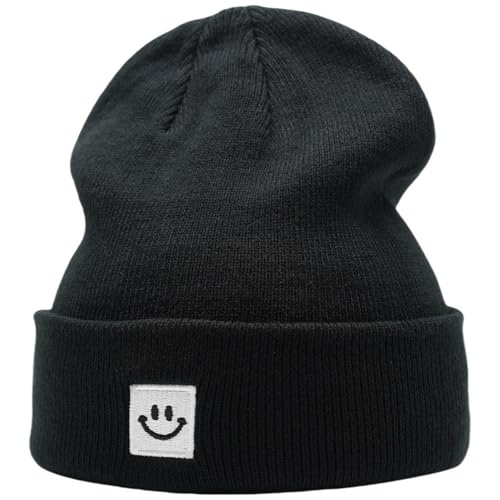 55cube Unisex Winter Beanie Hats Warm Thick Knit Cuffed Skullcaps - color: Solid Black