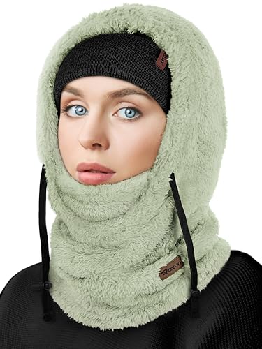 ROXUN Ski Mask Fleece Balaclava, Windproof Face Mask Winter Warm Neck Cover - color: Light Green