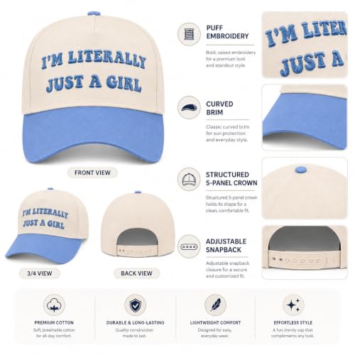 Vintage Canvas Embroidery Funny Hats Put It On My Husband's Tab Hat Adjustable Baseball Cap for Men Women - color: Blue-i'm Literally Just a Girl-a