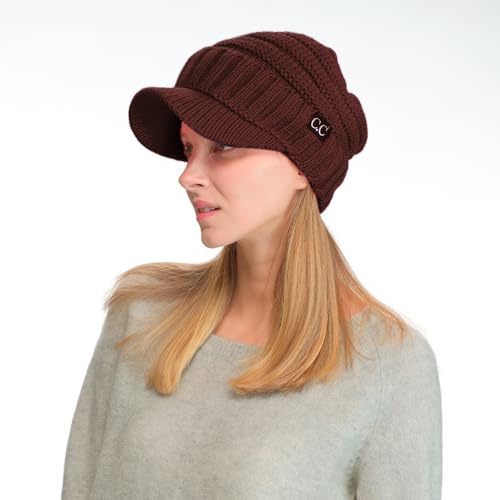 C.C Trendy Warm Oversized Chunky Soft Oversized Ribbed Slouchy Knit Hat with Visor Brim - color: Brick