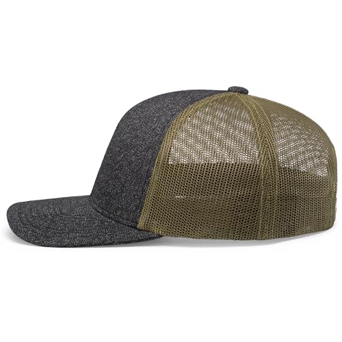 Pacific Headwear Melange Heather Low-Profile Trucker - color: Black Heather/Moss/Black Heather