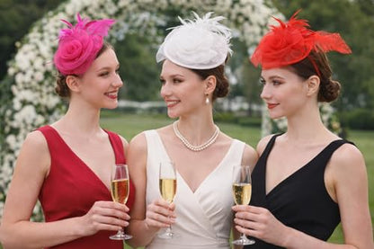 Fascinator Hat with Feather and Mesh – Floral Headpiece for Tea Party, Wedding, Cocktail Event - color: White