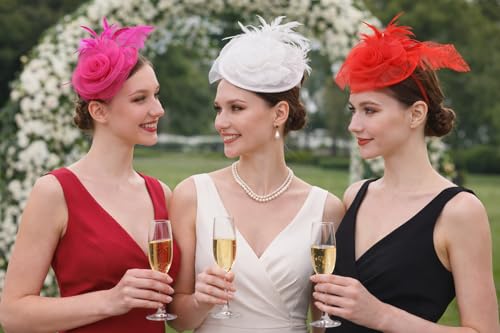 Fascinator Hat with Feather and Mesh – Floral Headpiece for Tea Party, Wedding, Cocktail Event - color: Champange