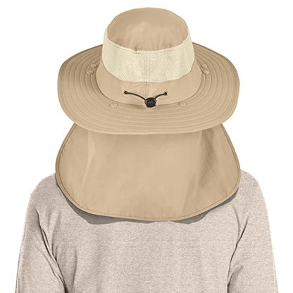 3 Pack Mens Outdoor Wide Brim Fishing Hat,UPF 50+ Sun Protection Cap with Face Neck Flap for Hiking & Garden - color: 3 Pack-dark Grey＆light Grey＆khaki