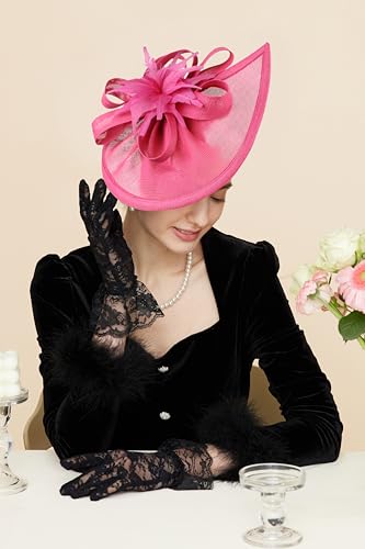 Gionforsy Fascinator Hats for Women Flower Tea Party Hats Pillbox Hat - color: Rosered