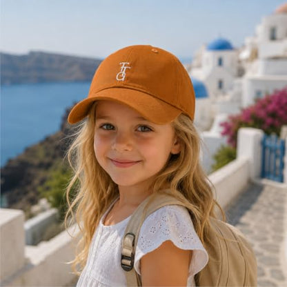 Kids Washed Cotton Baseball Cap, Unstructured Adjustable Toddler Hat for Boys & Girls - color: Brown