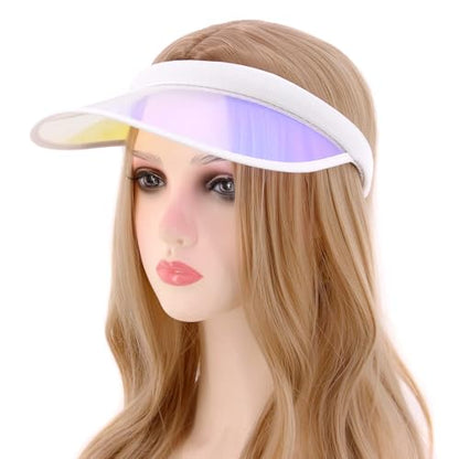 Giovacker Womens Mens PVC Clear Colorful Sun Visor Hats - color: Shiny Iridescence White