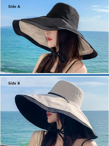 Super-Wide-Brim-Sun-Hat-Outdoor-Reversible-UV-Protection-Safari-Boonie-Hats - color: Black&beige Brim 6.7"