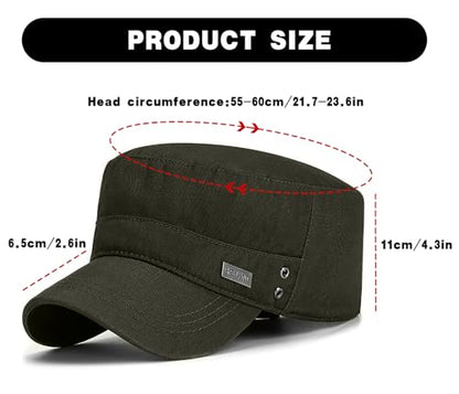 Initlove Cadet Army Cap Military Unisex Flat Top Hat for Men Women - color: Green