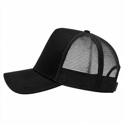 Oversize XXL Mesh Trucker Hat Big Head Hats for Men High Crown Baseball Cap Breathable Dad Hat Adjustable 23.6"-25.6" - color: Black