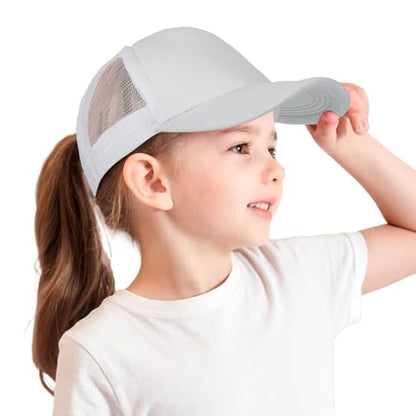 Kids-Girls-Trucker-Hat Adjustable-Baseball-Cap Toddler Mesh Sun Hats 2-6Y - color: White