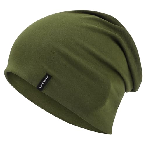 HAMUNI Slouchy Beanie for Women Men Soft Cotton Chemo Hats Double-Layer Warm Beanie Cap for Daily Wear & Transitional Seasons - color: Green