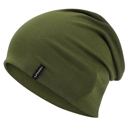 HAMUNI Slouchy Beanie for Women Men Soft Cotton Chemo Hats Double-Layer Warm Beanie Cap for Daily Wear & Transitional Seasons - color: Green