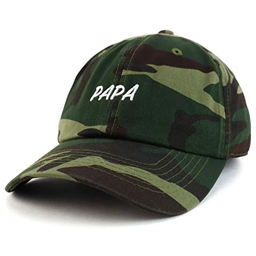 Trendy Apparel Shop Papa Embroidered Soft Crown 100% Brushed Cotton Cap - color: Camo