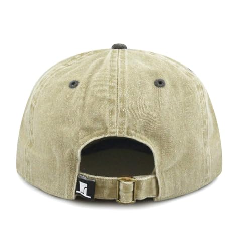 The Hat Depot 100% Cotton Pigment Dyed Low Profile Dad Hat Six Panel Cap - color: 2. Khaki/Black