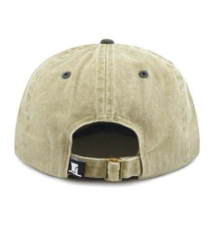 The Hat Depot 100% Cotton Pigment Dyed Low Profile Dad Hat Six Panel Cap - color: 2. Khaki/Black